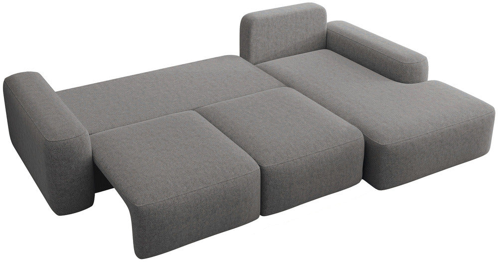 Kampinė sofa LIVA, tamsiai pilkas šenilas, su juosmens pagalvėmis