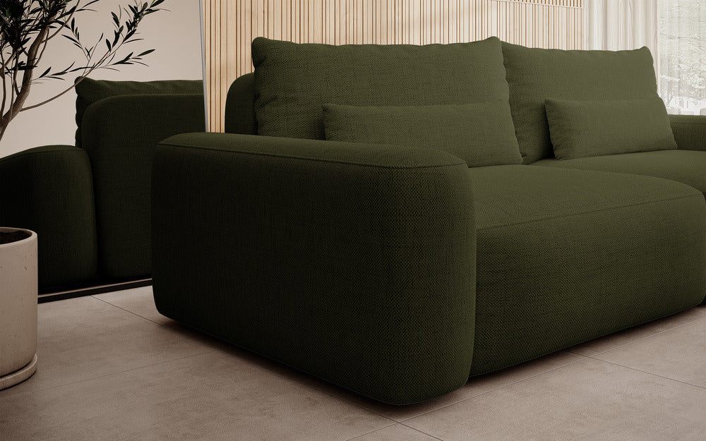 Sofa-lova LIVA, alyvuogių, žalias šenilas