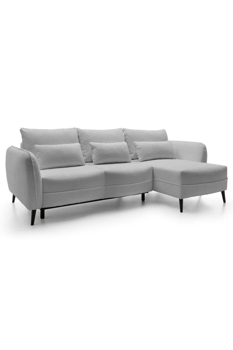 Kampinė sofa MILA, šviesiai pilka bouclé