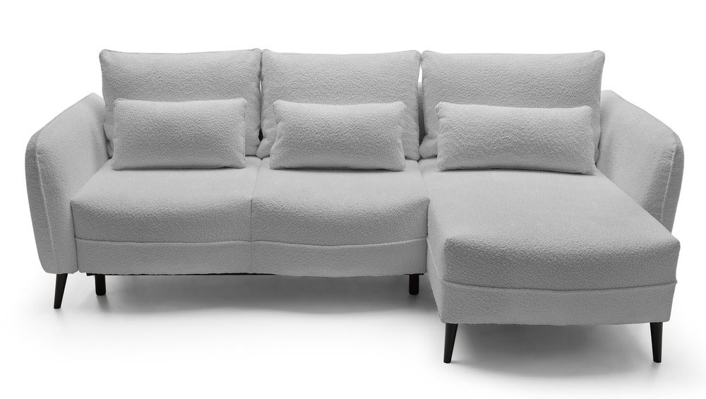 Kampinė sofa MILA, šviesiai pilka bouclé