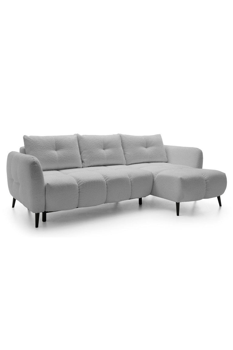 Kampinė sofa RIONACH, šviesiai pilka bouclé