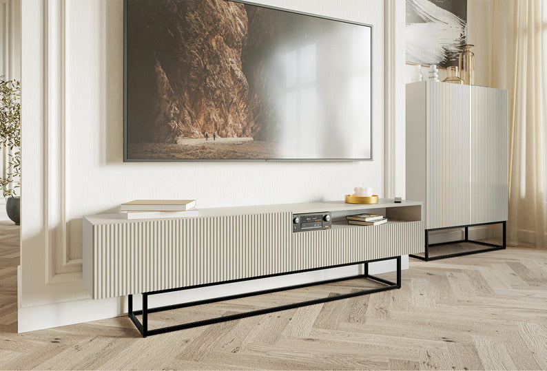 TV spintelė GREYA, pilka, 175 cm, juodos kojos, 2