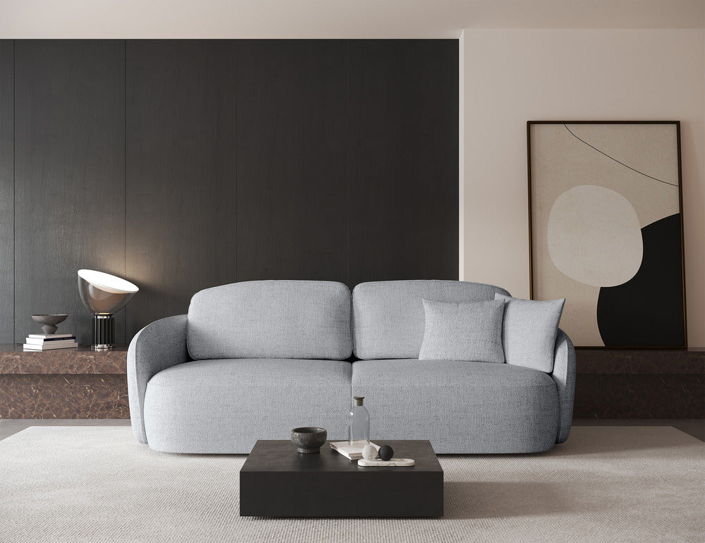 Sofa-lova EAMON, šviesiai pilkas pintas audinys, išskleidžiama