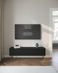 TV spintelė BRENDAN, juoda, 163 cm, sidabrinės kojos, rumbuota