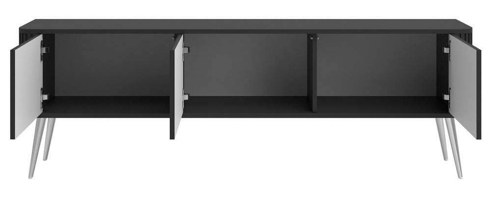 TV spintelė BRENDAN, juoda, 163 cm, sidabrinės kojos, rumbuota