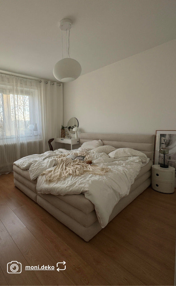 Kontinentinė lova ALEGRE, šviesiai smėlinis šenilas