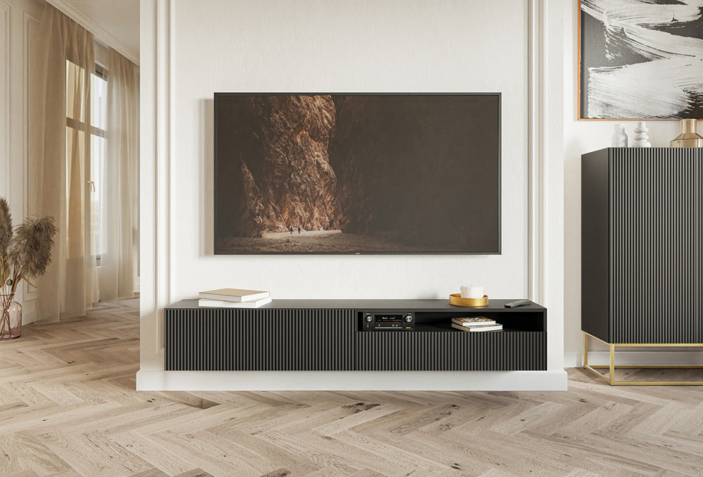 TV spintelė GREYA, juoda, 175 cm