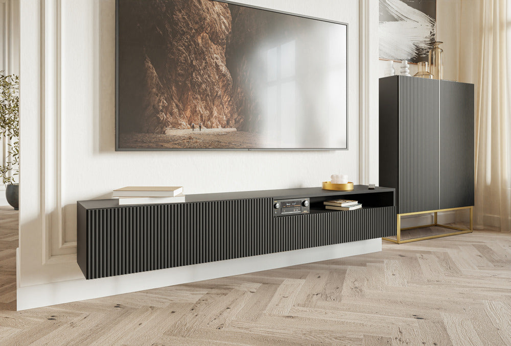 TV spintelė GREYA, juoda, 175 cm