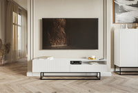 TV spintelė GREYA, balta, 175 cm, juodos kojos, 2