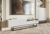 TV spintelė GREYA, balta, 175 cm, juodos kojos, 2