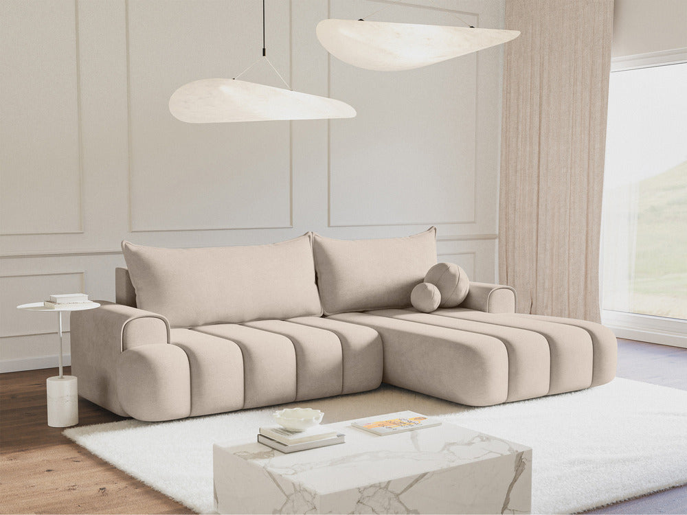 Kampinė sofa ELIN, pilkai smėlinis veliūras