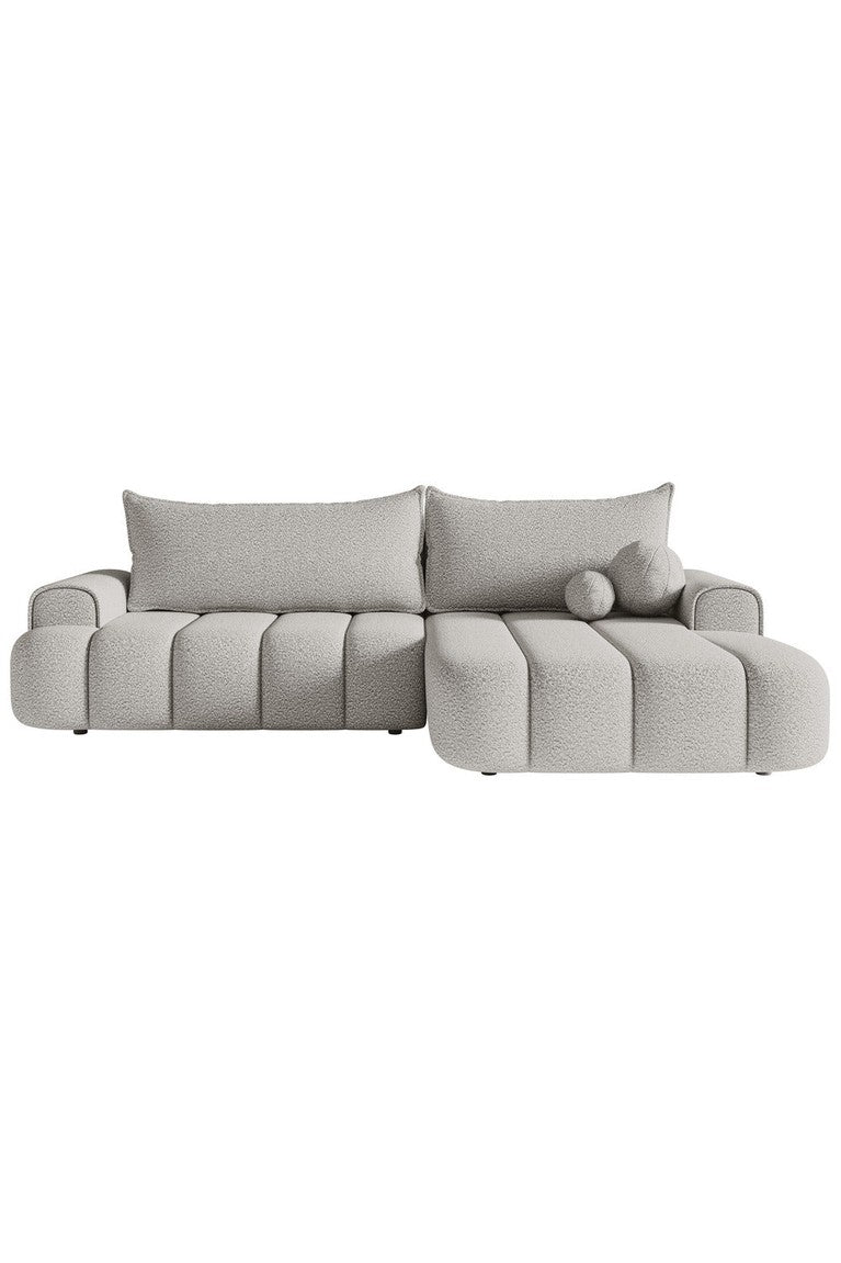 Kampinė sofa ELIN, šviesiai pilka bouclé