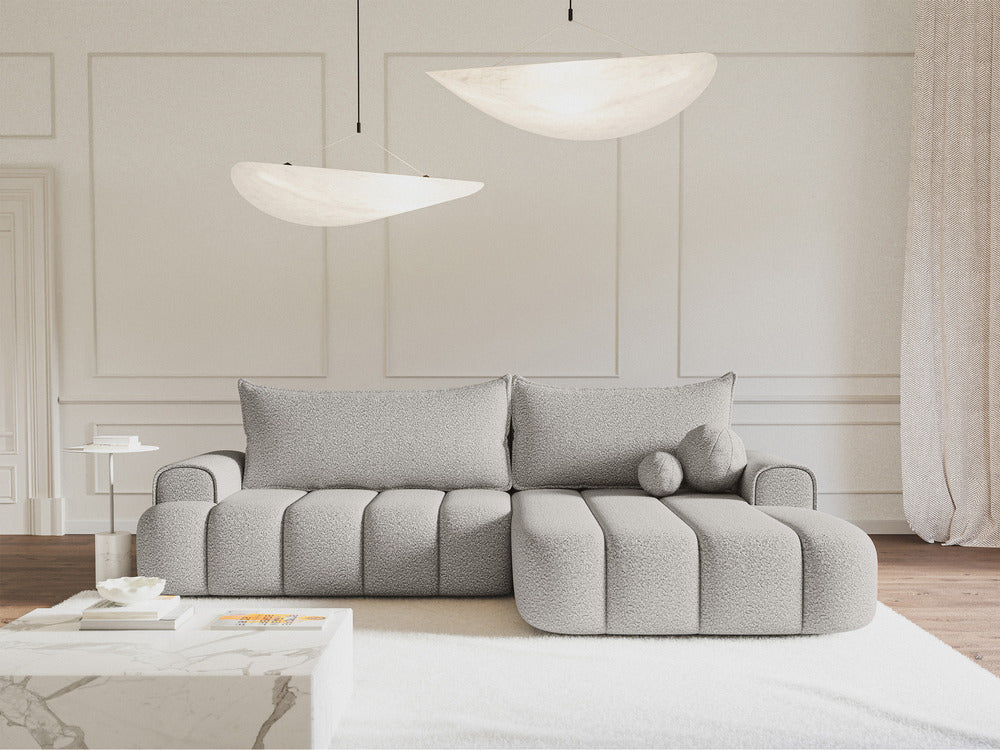 Kampinė sofa ELIN, šviesiai pilka bouclé