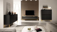 Komoda SVEN, juoda, 150 cm, auksinės kojos