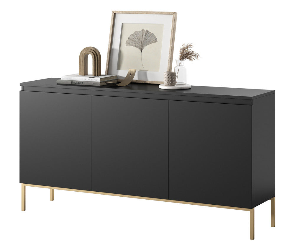 Komoda SVEN, juoda, 150 cm, auksinės kojos