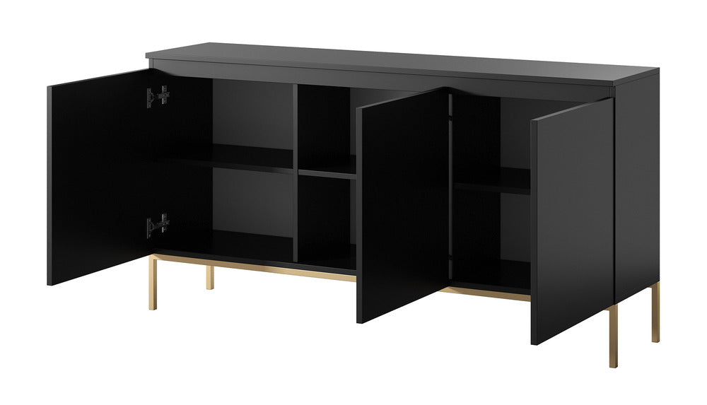 Komoda SVEN, juoda, 150 cm, auksinės kojos