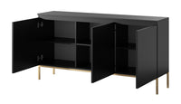 Komoda SVEN, juoda, 150 cm, auksinės kojos