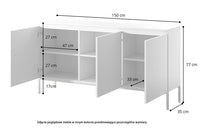 Komoda SVEN, juoda, 150 cm, auksinės kojos
