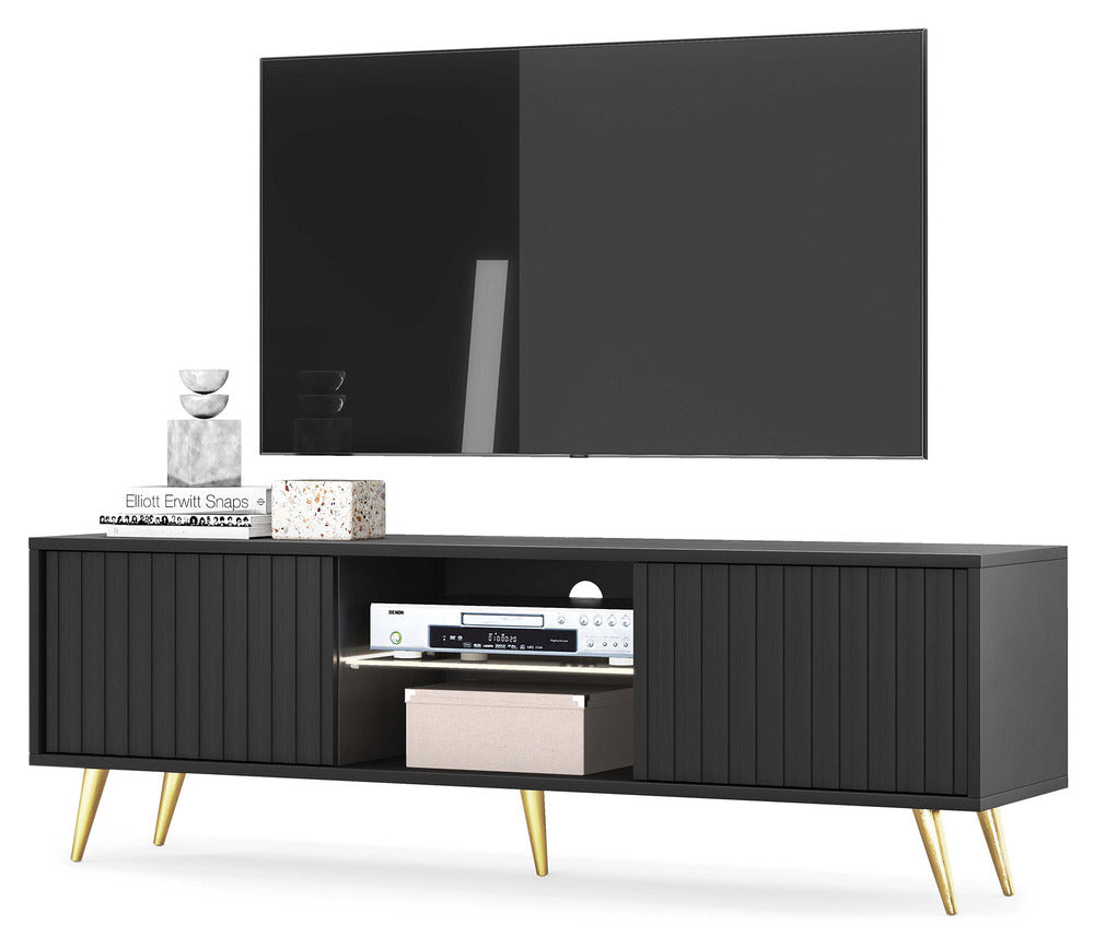 TV spintelė MAGNUS, juoda, 135 cm, auksinės kojos
