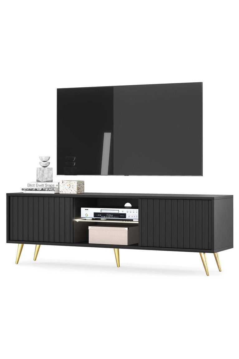 TV spintelė MAGNUS, juoda, 135 cm, auksinės kojos