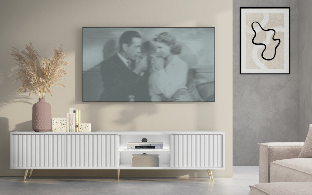 TV spintelė MAGNUS, balta, 175 cm, auksinės kojos