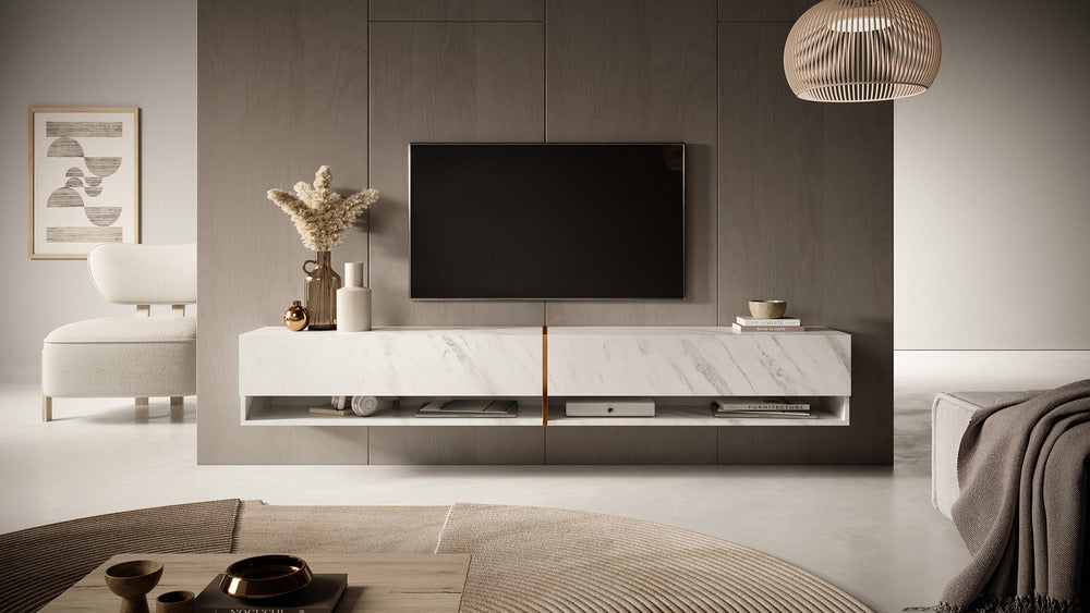 TV spintelė FIONNA, 200 cm, balta