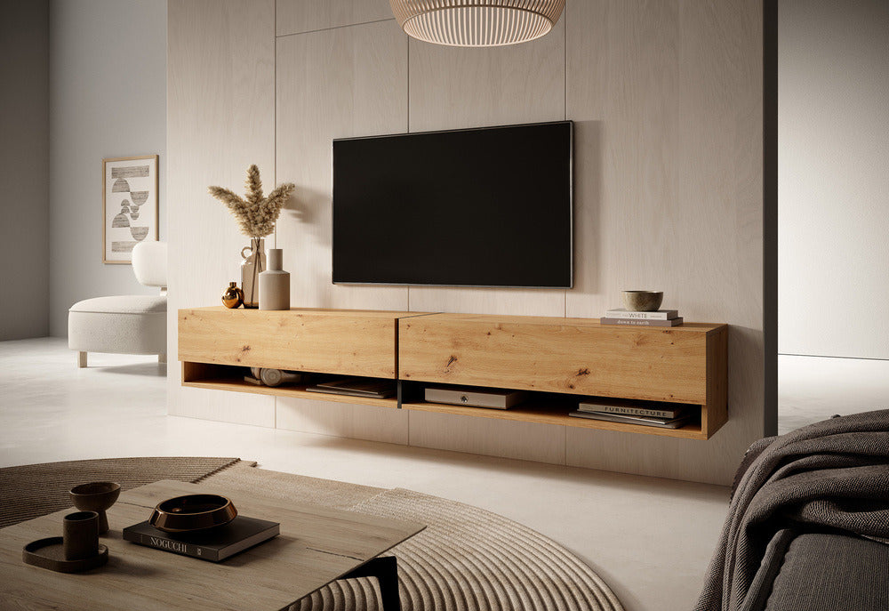 TV spintelė FIONNA, 200 cm, ąžuolas+grafitas