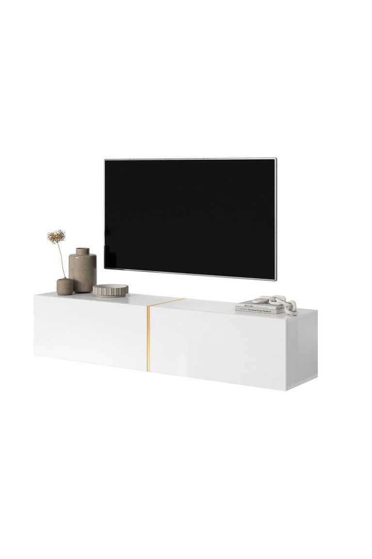 TV spintelė FREJA, 140 cm, marmuras+auksinė