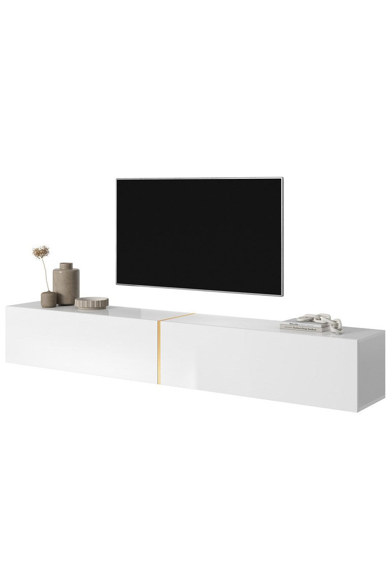 TV spintelė FREJA, 200 cm, balta+auksinė
