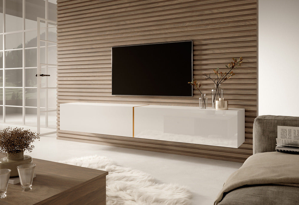 TV spintelė FREJA, 200 cm, balta+auksinė