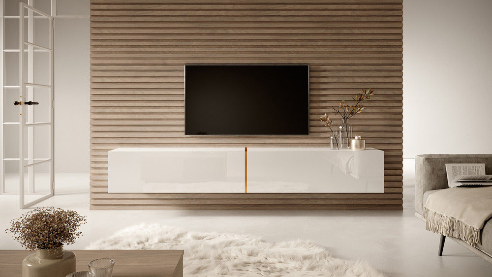 TV spintelė FREJA, 200 cm, balta+auksinė