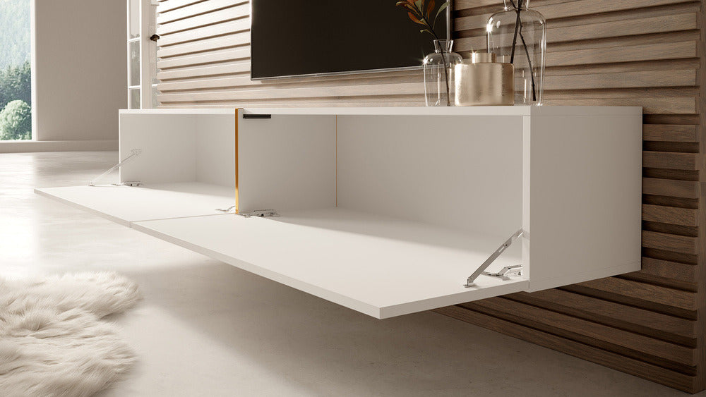 TV spintelė FREJA, 200 cm, balta+auksinė