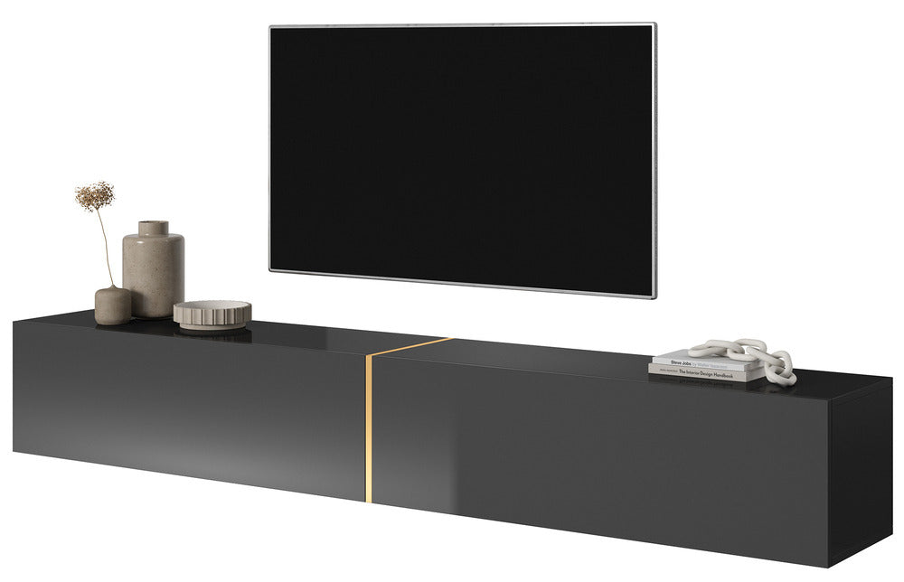 TV spintelė FREJA, 200 cm, juoda+auksinė