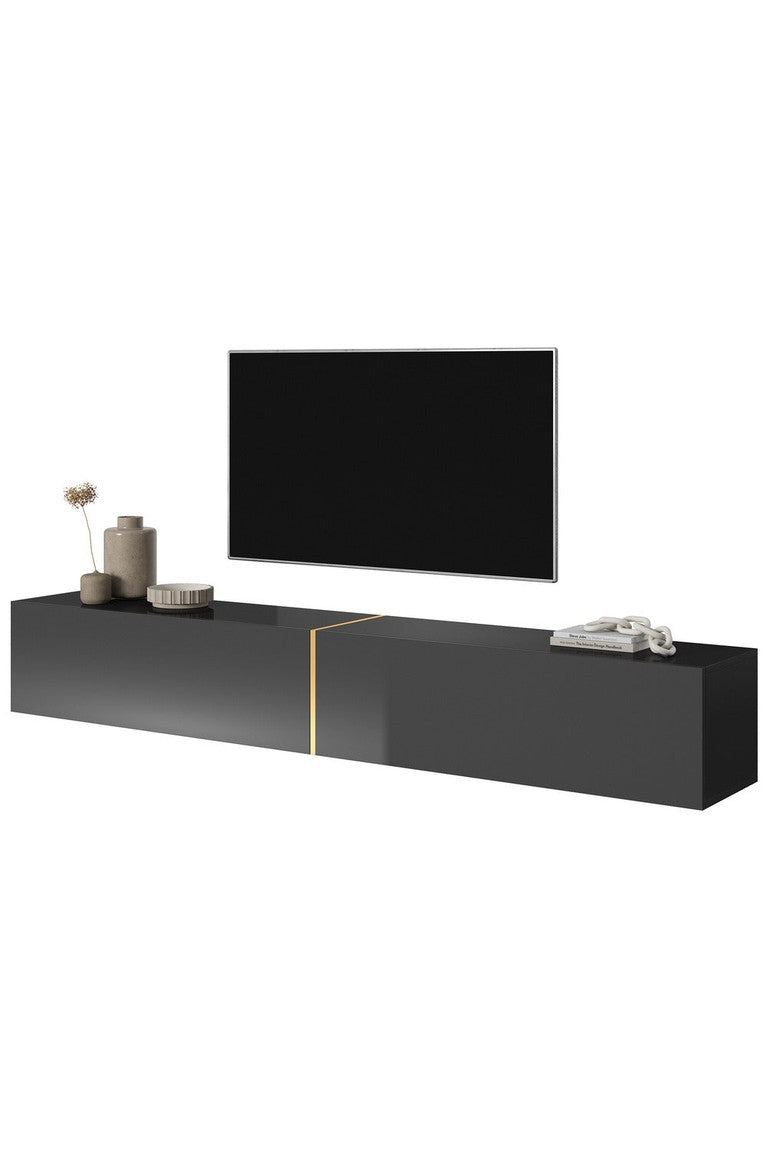 TV spintelė FREJA, 200 cm, juoda+auksinė