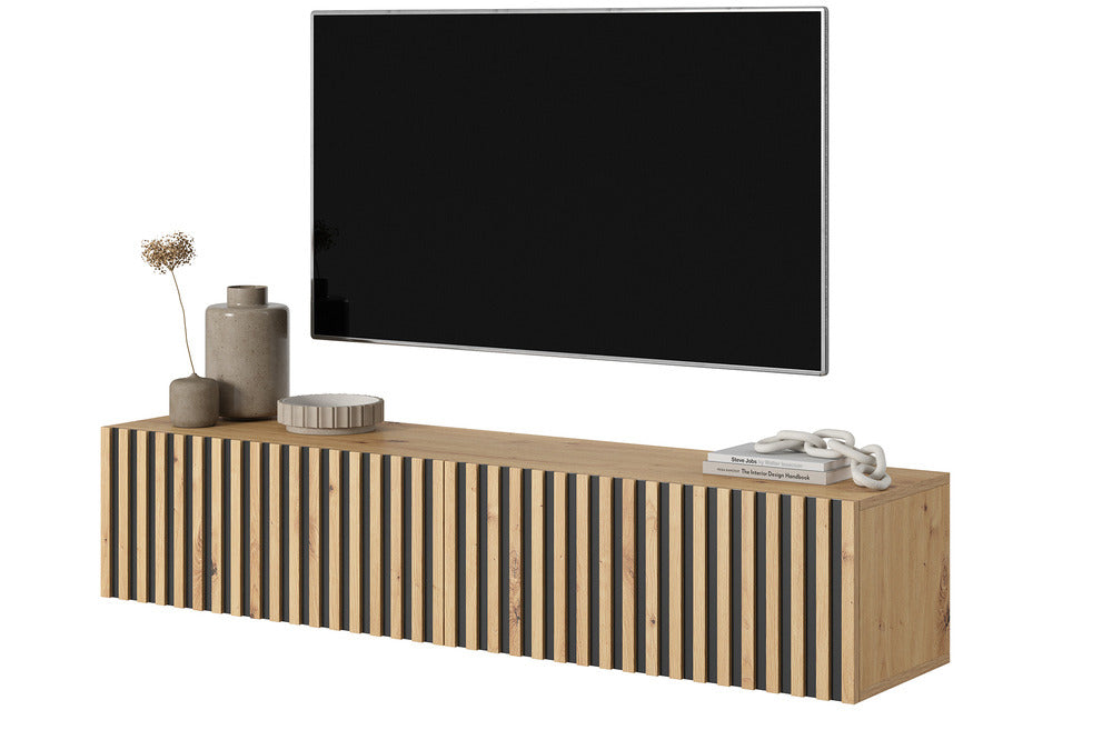 TV spintelė LORCAN, 138,6 cm, ąžuolas+juoda
