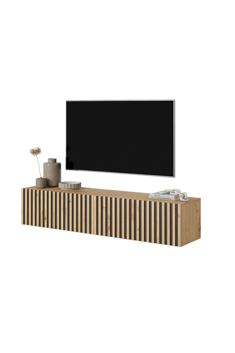 TV spintelė LORCAN, 138,6 cm, ąžuolas+juoda
