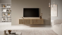 TV spintelė LORCAN, 138,6 cm, ąžuolas+juoda