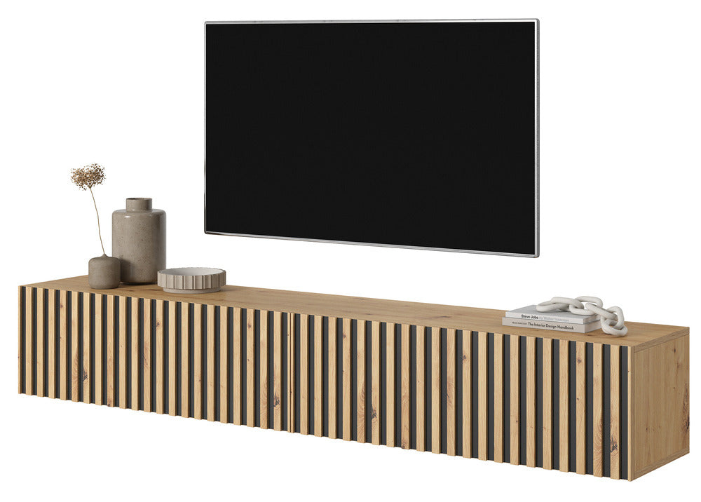 TV spintelė LORCAN, 175 cm, ąžuolas+juoda