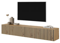 TV spintelė LORCAN, 175 cm, ąžuolas+juoda
