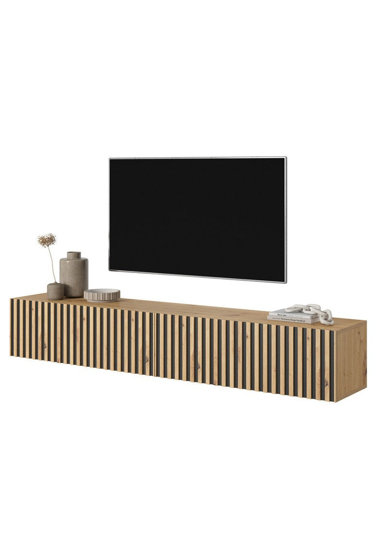 TV spintelė LORCAN, 175 cm, ąžuolas+juoda