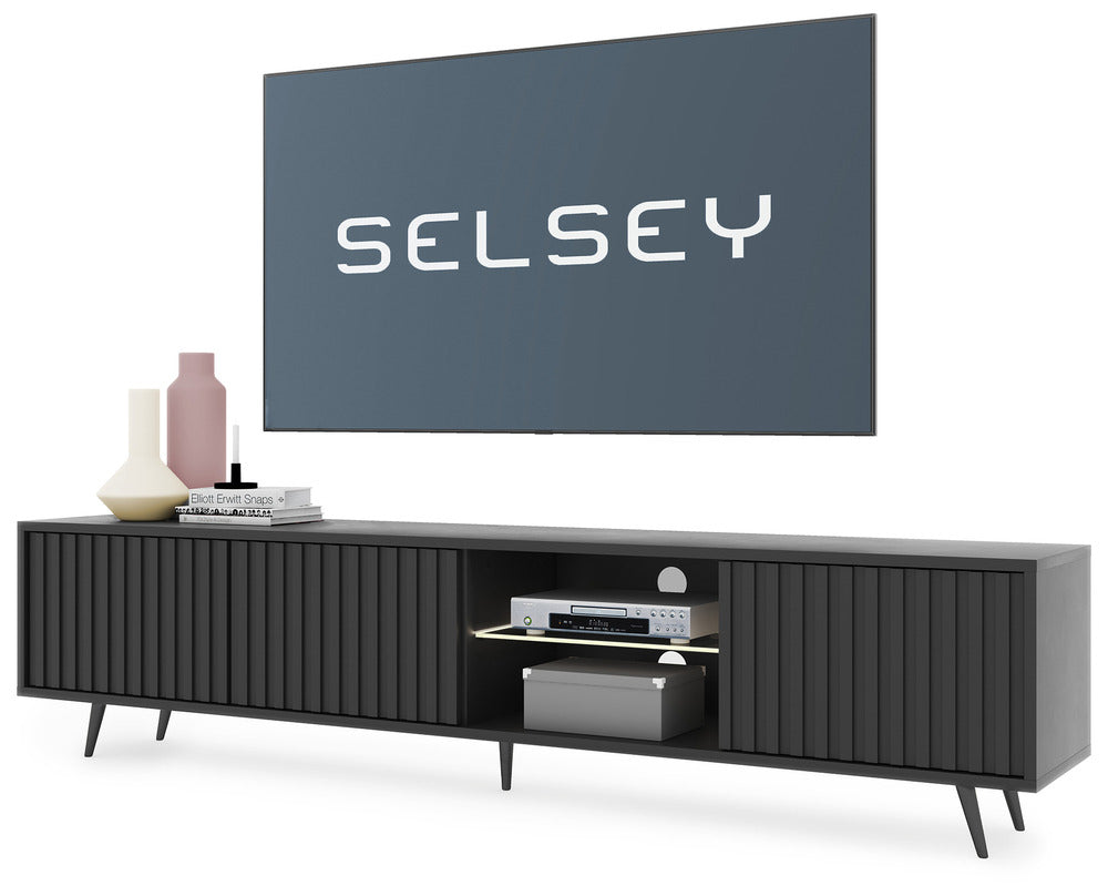 TV spintelė MAGNUS, 175 cm, juoda/ąžuolas