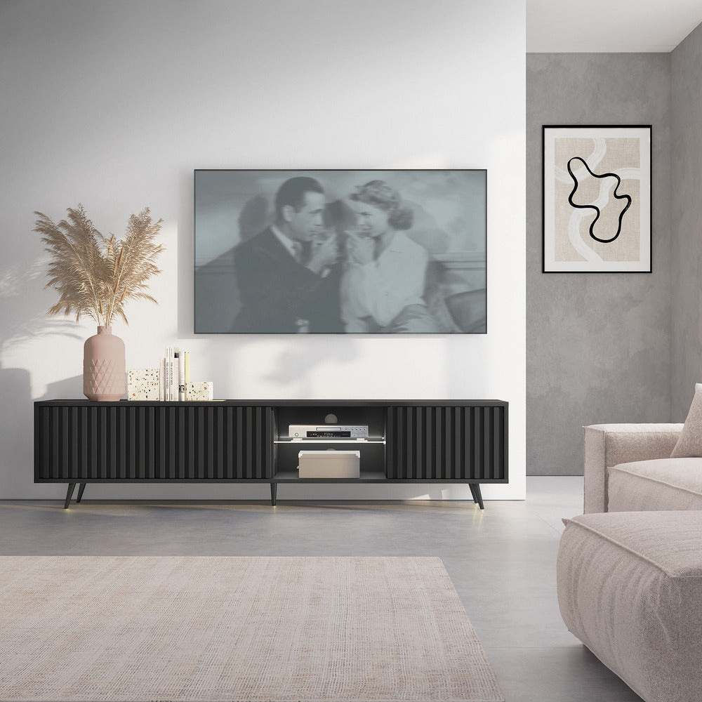 TV spintelė MAGNUS, 175 cm, juoda/ąžuolas