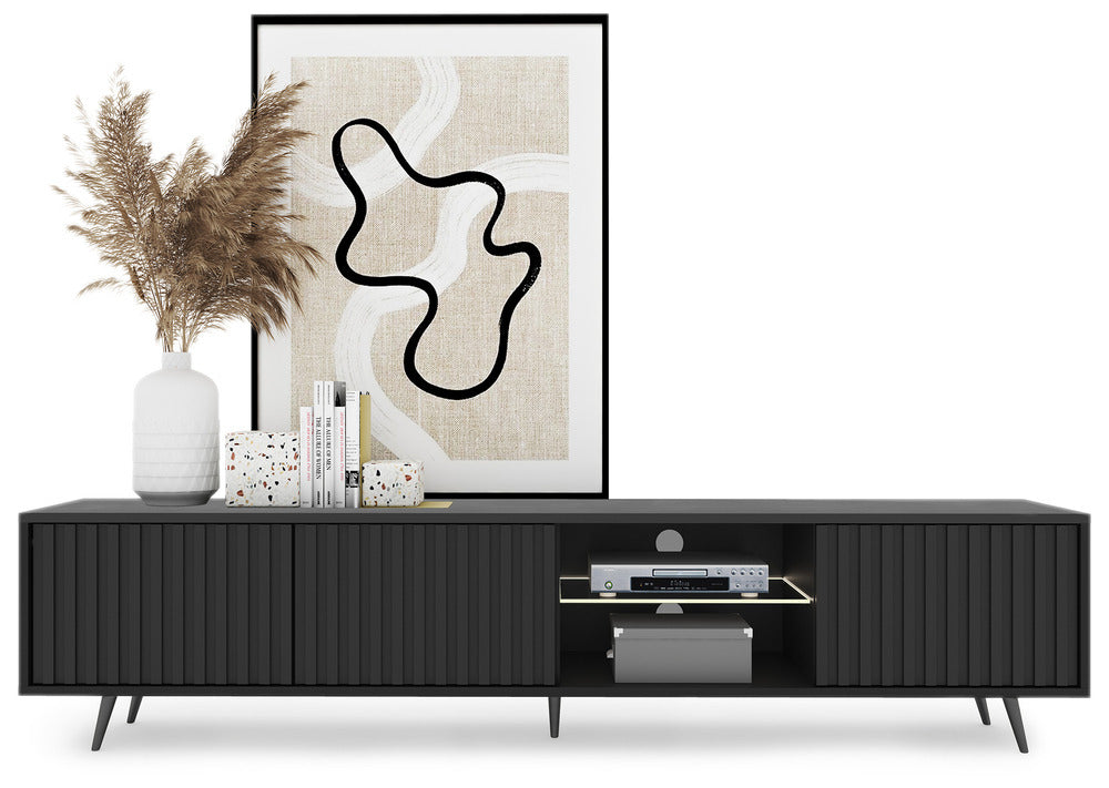 TV spintelė MAGNUS, 175 cm, juoda/ąžuolas