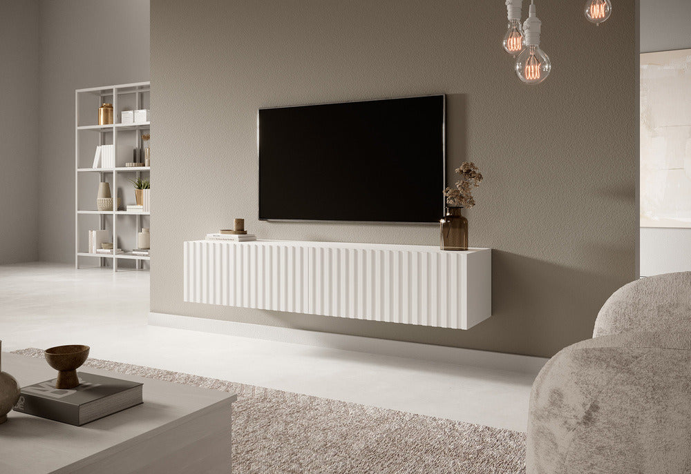 TV spintelė LORCAN, 138,6 cm, balta