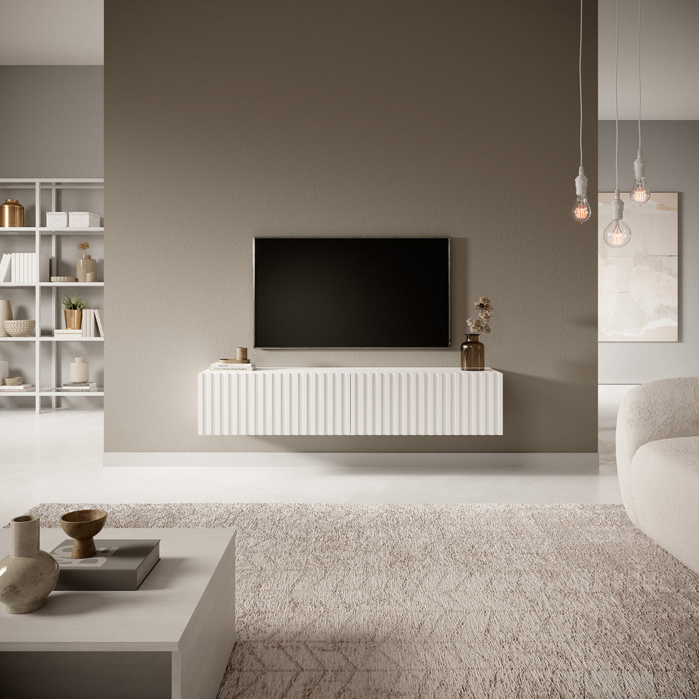 TV spintelė LORCAN, 138,6 cm, balta