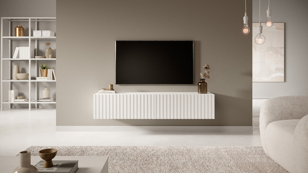 TV spintelė LORCAN, 138,6 cm, balta