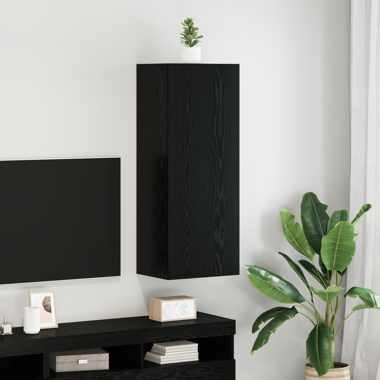 TV sieninė spintelė Juodas ąžuolas 40,5 x 30 x 102 cm