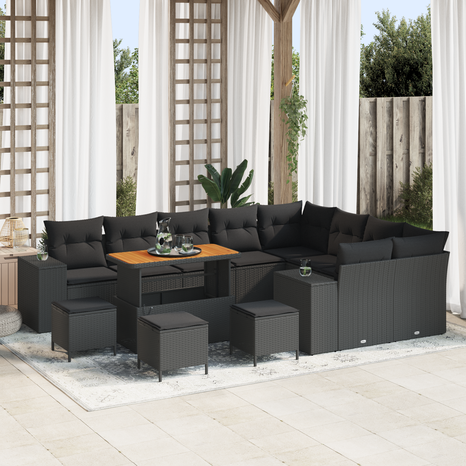 Sodo Sofų Rinkinys su pagalve 13 pcs Juoda 110 x 55 x 71 cm