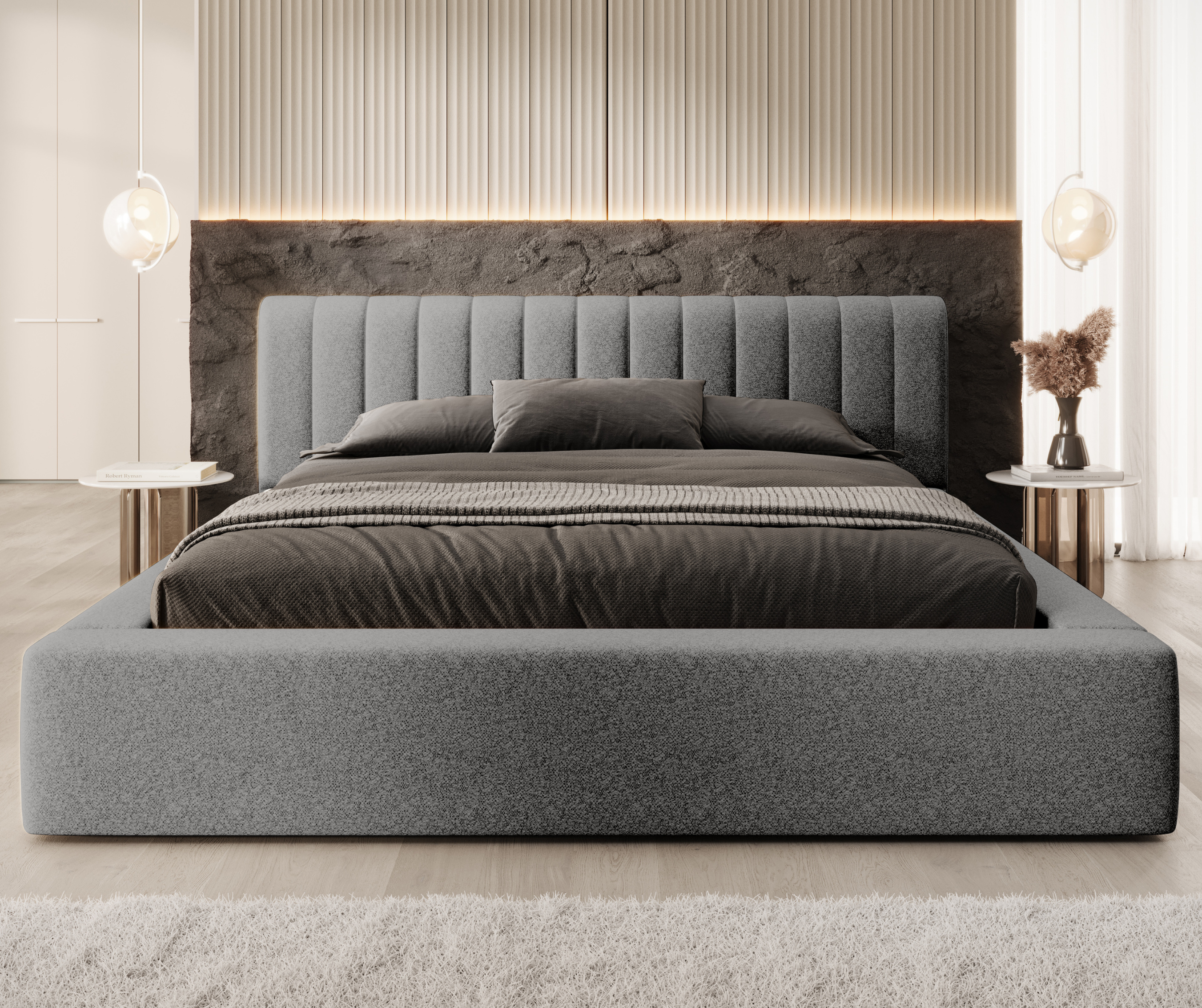 Bed AUKE, grey structural