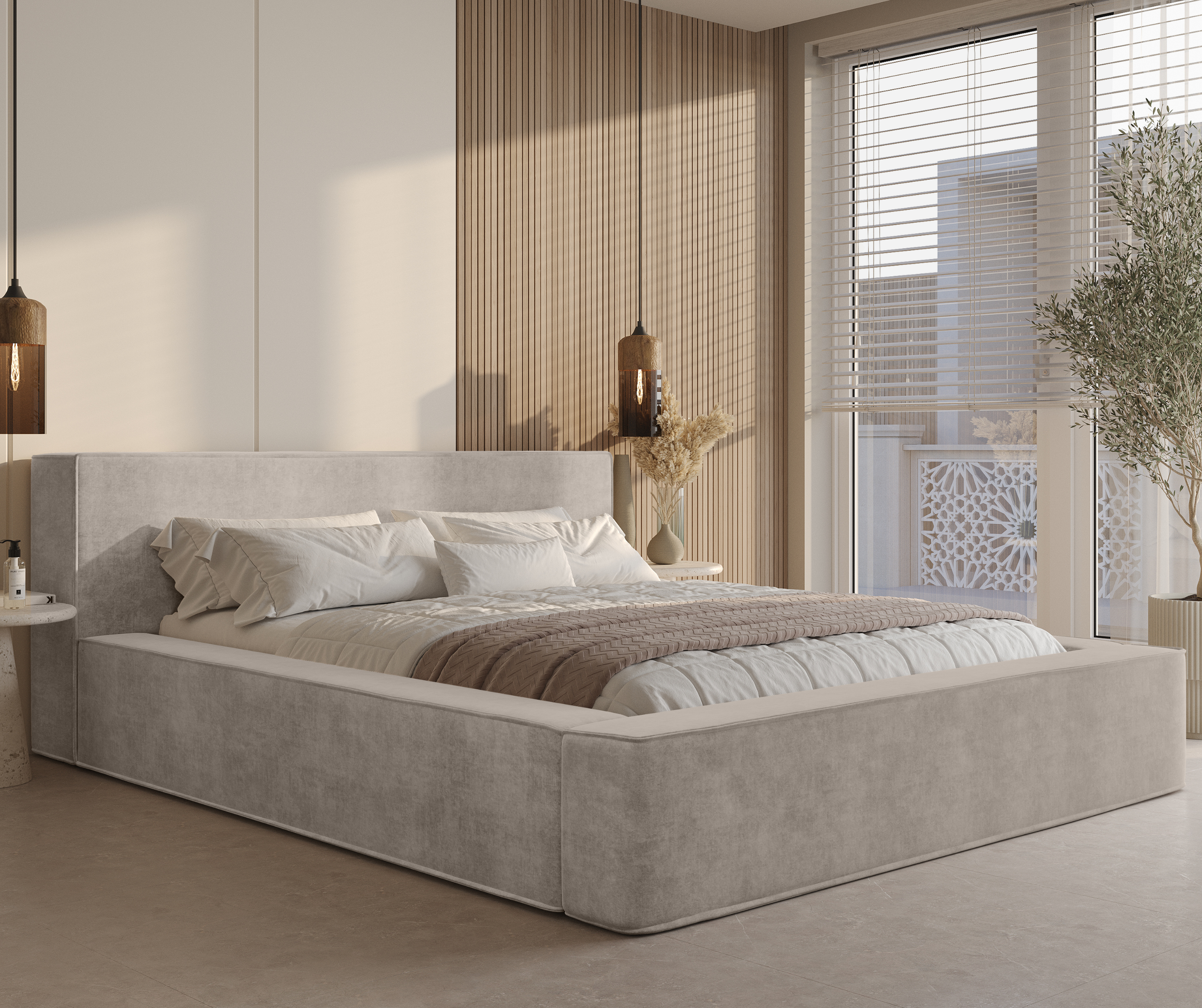 Bed BERNAND, sand velvet